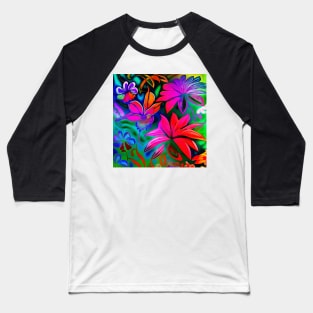 Hawaiian Hibiscus Flowers Psychedelic Floral Gift Mom Luxury Trippy Vibrant Colorful Baseball T-Shirt